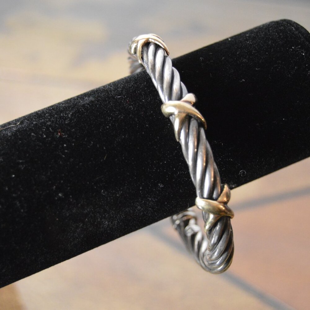 Vintage 18k Gold and Sterling Silver Twisted Cuff by TORC ALS - Picture 7 of 10